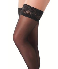 Black HoldUp Stockings With Floral Lace Top