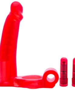 Double Penetrator Red Vibrating Cock Ring And Dildo