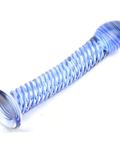 Glass Dildo With Blue Spiral Design