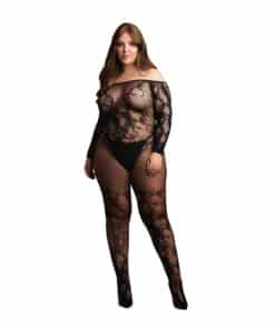 Le Desir Bodystocking With Off Shoulder Long Sleeves