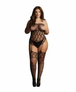 Le Desir Strapless Crotchless Teddy and Stockings UK 14 to 20