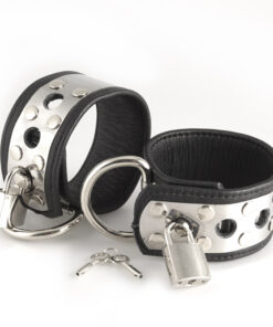 Leather Wrist Cuffs With Metal And Padlocks