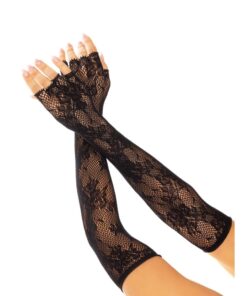 Leg Ave Floral Net Fingerless Gloves Black