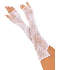 Leg Ave Floral Net Fingerless Gloves White