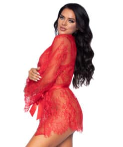 Leg Avenue Floral Lace Teddy and Robe Red