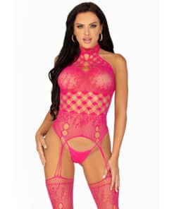 Leg Avenue High Neck Halter Net And Lace Suspender UK 6 to 12