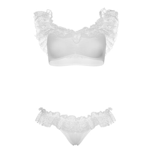 Leg Avenue Lace Ruffle Crop Top and Panty UK 6 to 12