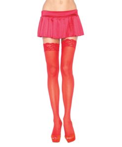 Leg Avenue Sheer Thigh Highs With Lace Tops Red  UK 6 to 12