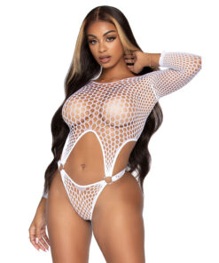 Leg Avenue Top Bodysuit with Thong White UK 6 to 12