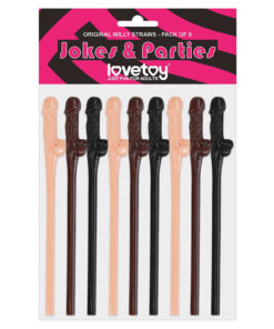 Lovetoy Pack Of 9 Willy Straws Black Brown And Pink