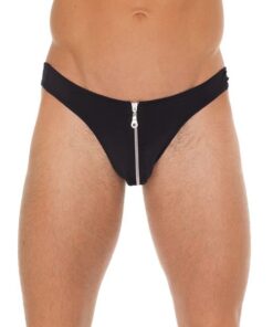 Mens Black GString With Zipper On Pouch