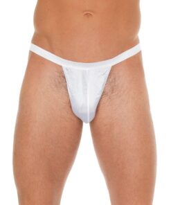 Mens White GString With Small White Pouch