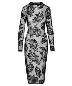 Noir Tight Fitting Floral Transparent Dress
