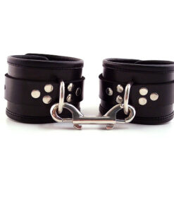 Rouge Garments Black Leather Ankle Cuffs With Piping