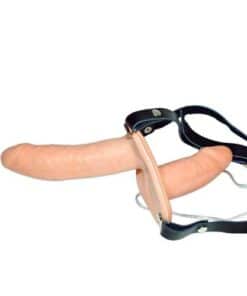 Vibrating Flesh Strap On Duo Vibrating Dongs