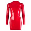 Zip Up Latex Mini Dress With Long Sleeves Red