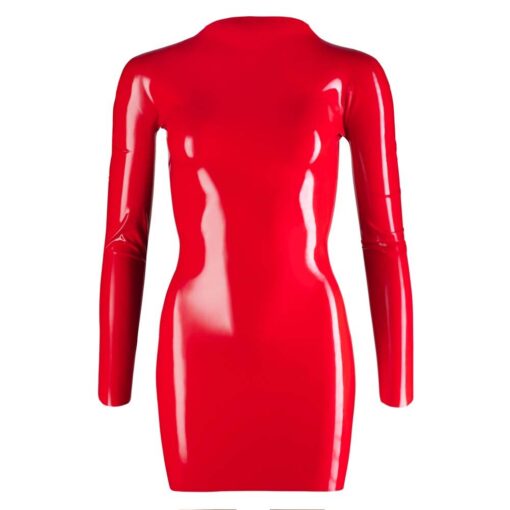 Zip Up Latex Mini Dress With Long Sleeves Red